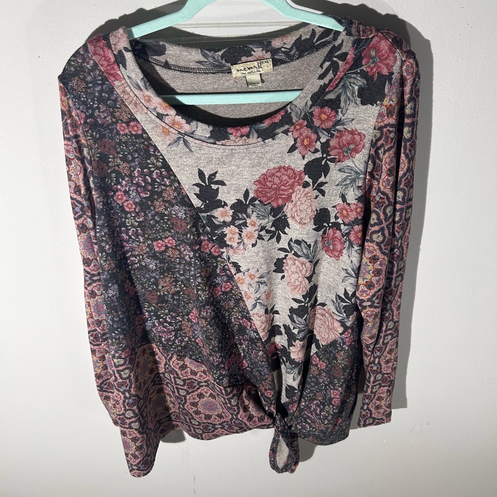 ONE WORLD Floral Mixed Print Long Sleeve Boho Hippie Top